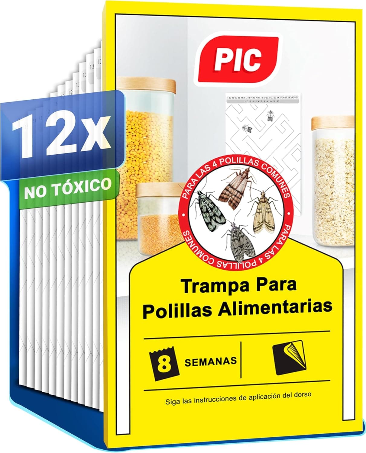 PIC Moth Trap | Conjunto de 12 armadilhas adesivas para traças alimentares