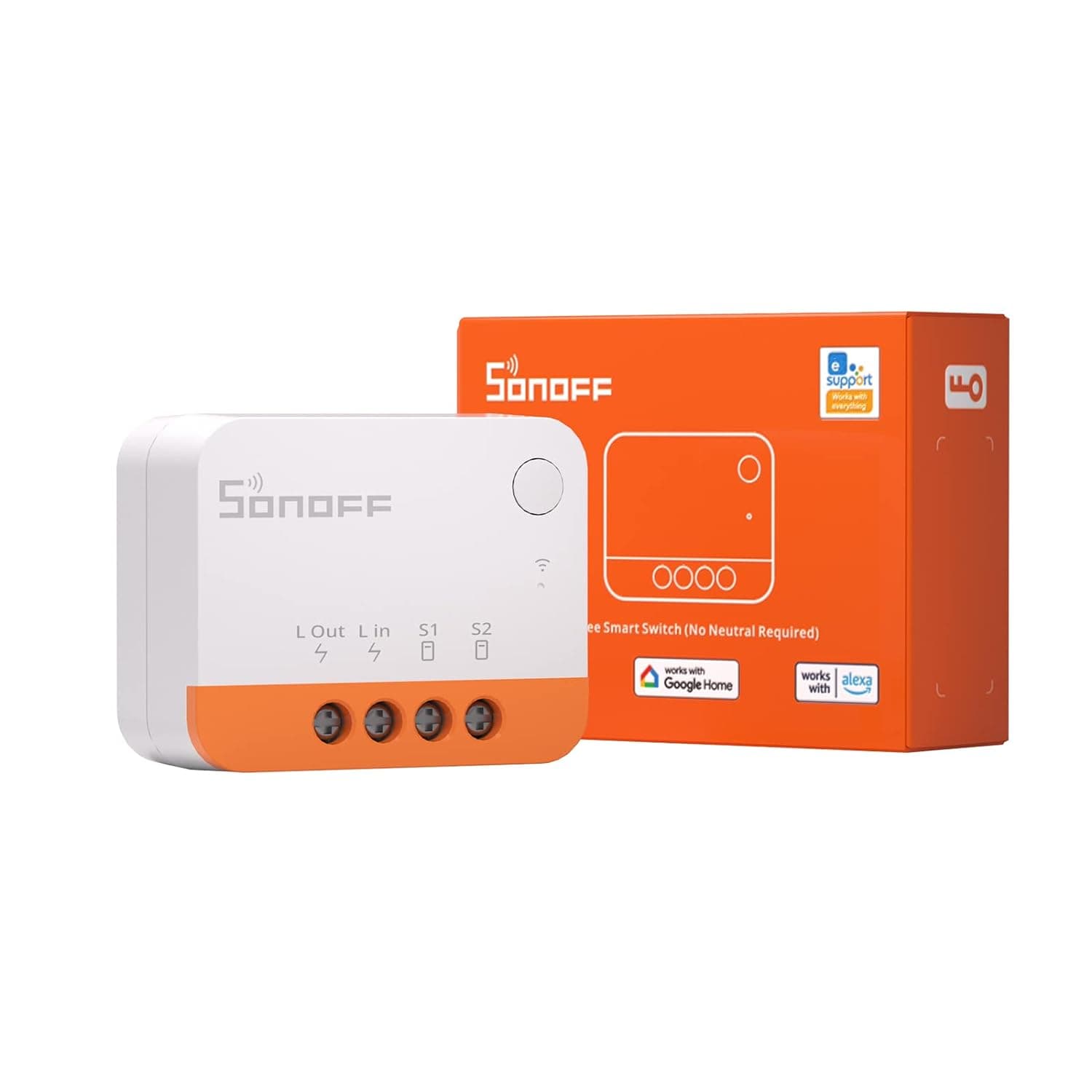 SONOFF Zigbee Interruptor inteligente, 2 Way Smart Switch (Não é necessário neutro), deve ser usado com ZigBee 3.0 Hub, compatível com Alexa e Google Home 1 unidade (6A 1440 W)