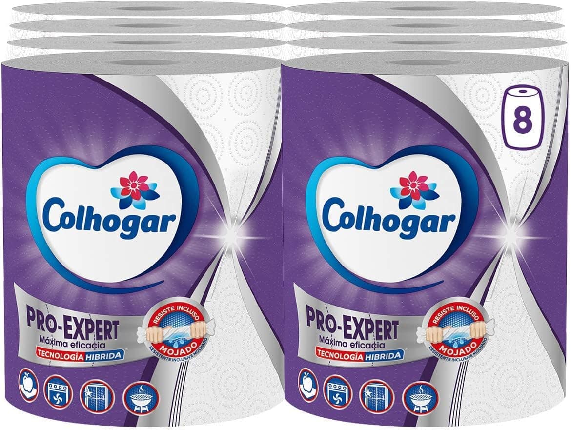 Colhogar Pro-Expert Jumbo 8 x 1, papel de cozinha muito resistente, 8 rolos extra grandes