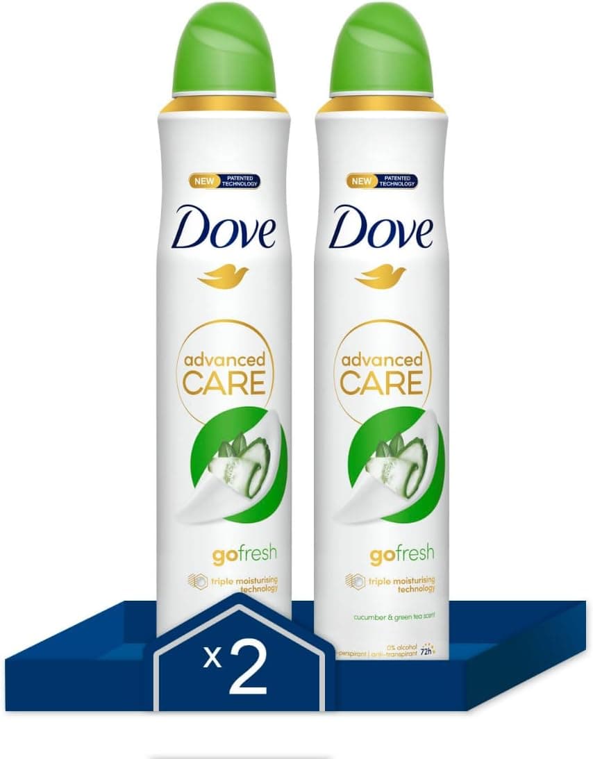 Dove Advanced Care Spray Cucumber | Desodorizante spray refrescante 72h para cuidados diários, pack de 2x200 ml