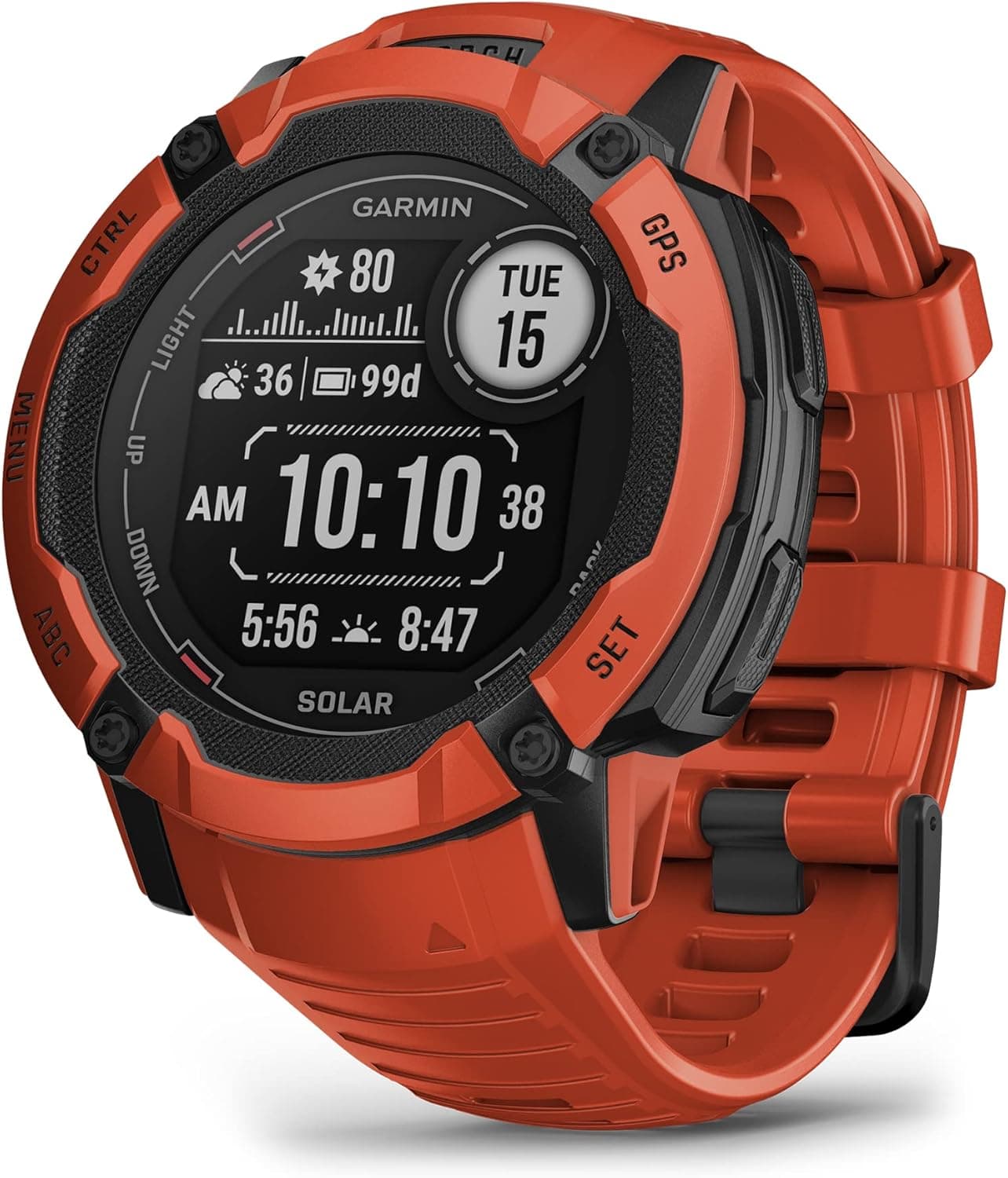 Garmin Instinct 2X Solar, relógio inteligente com GPS resistente à água, carregamento solar, funções desportivas, polimetria, pontuação de sono e notificações do smartphone, vermelho