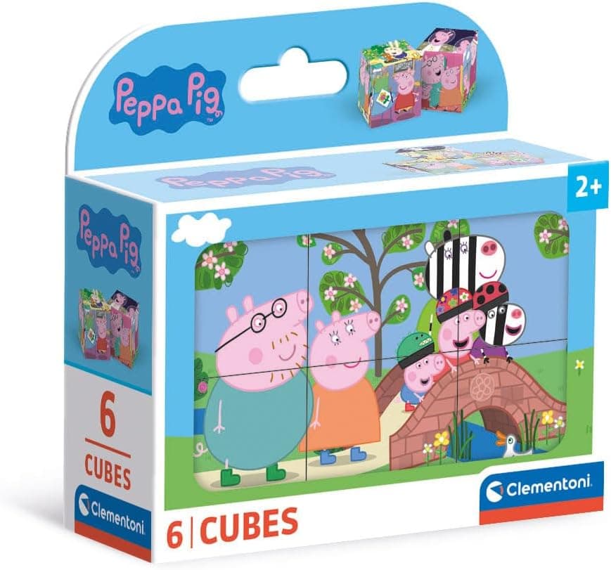Clementoni - Peppa Pig pacote de 6 cubos para montar 6 imagens diferentes, puzzle infantil 2-4 anos de 6 peças, 40659, multicolorido