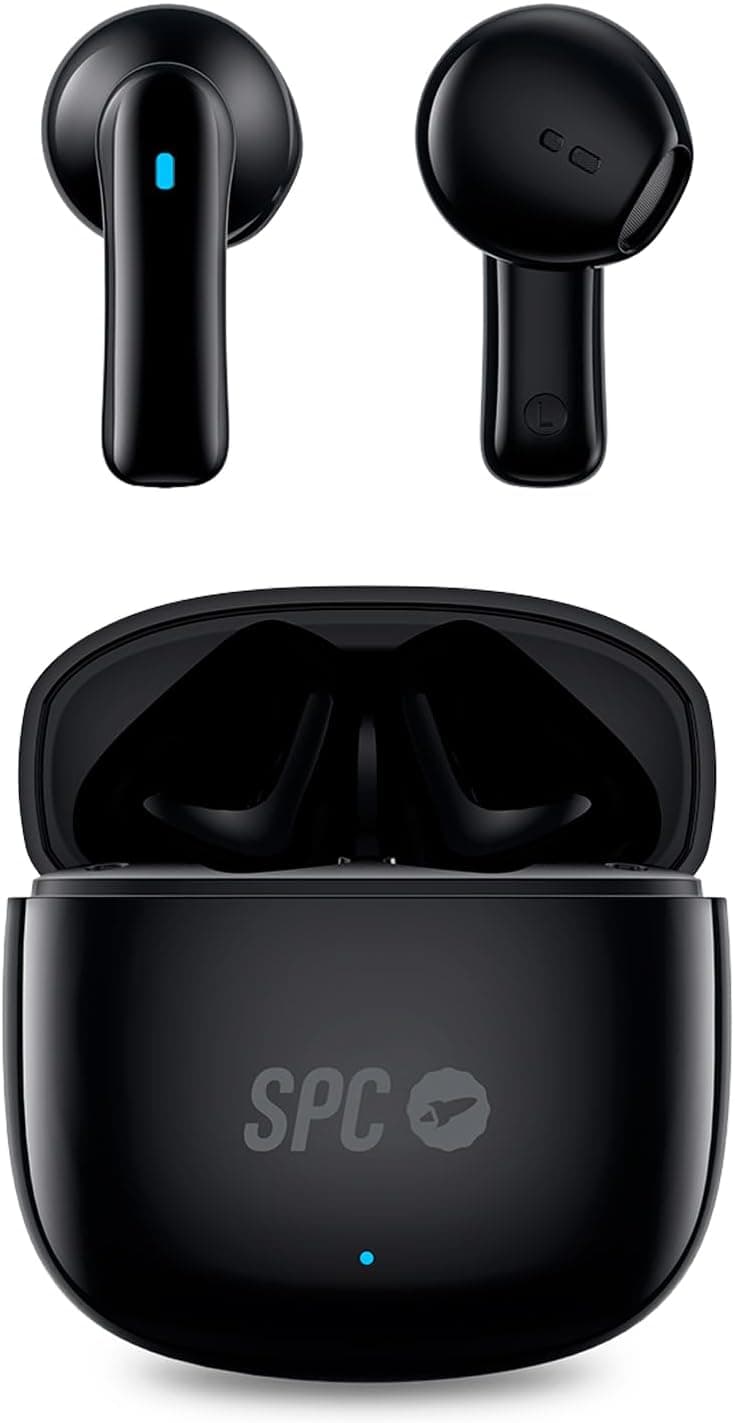 SPC Zion 2 Play – Auriculares sem fios Bluetooth para bateria de 28 h com várias cargas, ultracompactos, controlo tátil, mãos livres, assistente de voz e estojo de carregamento USB-C muito pequeno