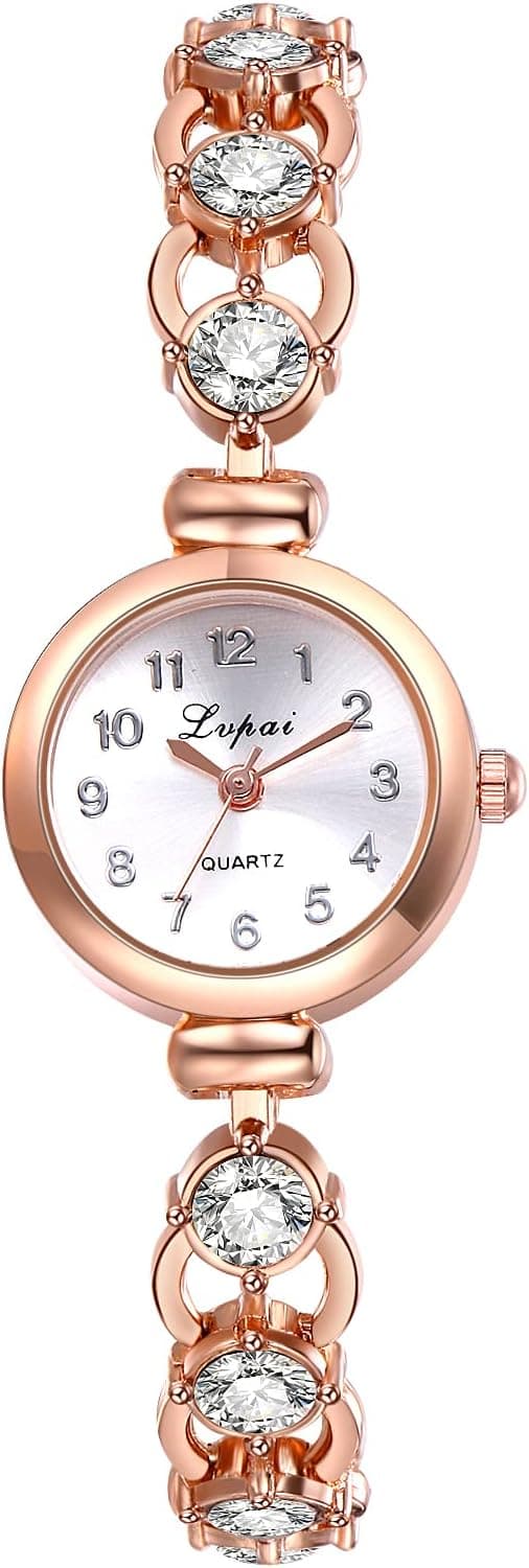 Avaner Relógio de pulso para mulher, ultra fino, com diamantes de imitação, Ouro rosê, pulseira