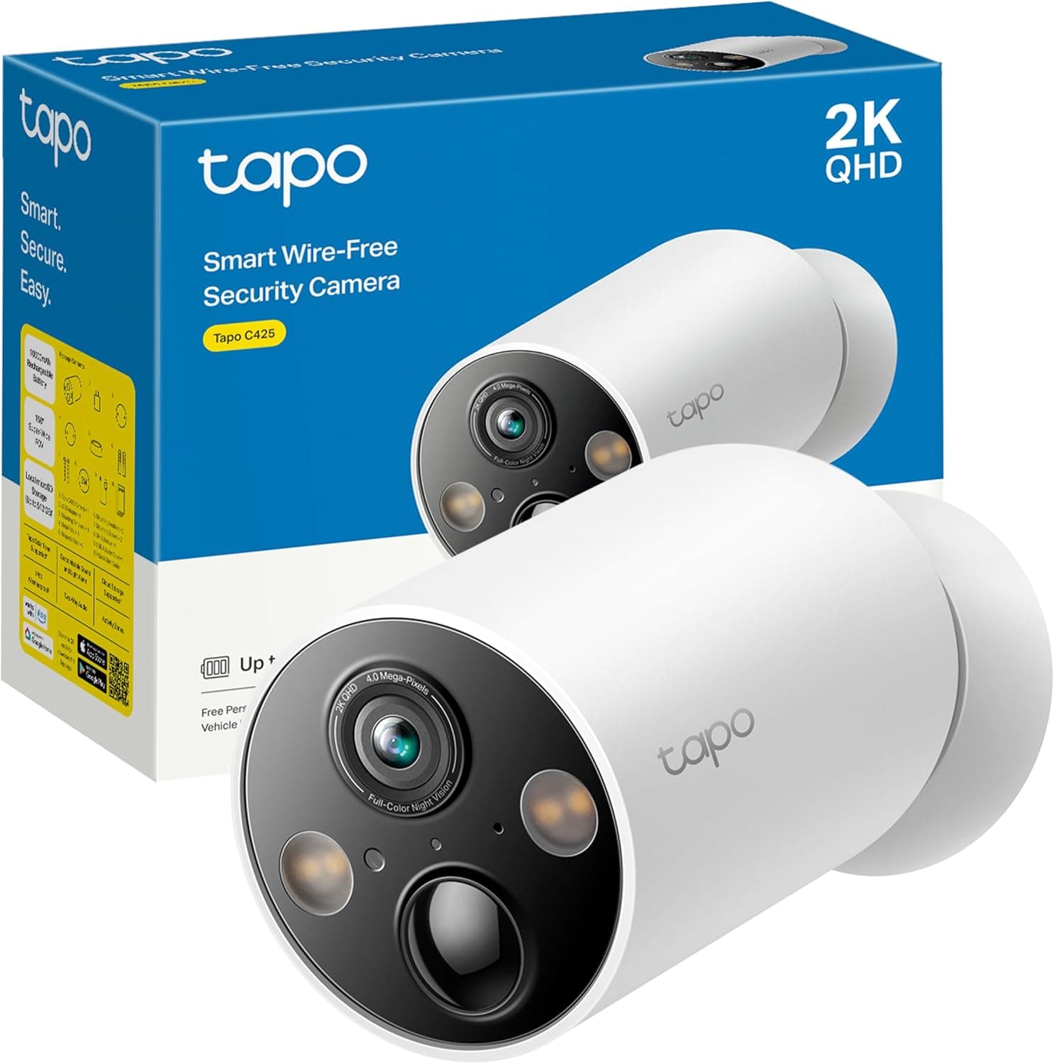 [2024 novo] Tampa C425 - Câmara Wi-Fi de bateria para exterior/interior, 2K QHD, 1000 mAh, IA aprimorada, visão noturna colorida, base magnética, não requer hub, compatível com painel solar ar