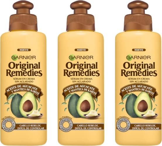Garnier Original Remedies óleo de abacate e manteiga de karité tratamento capilar óleo em creme para cabelo rebelde e frisado - 200 ml x 3