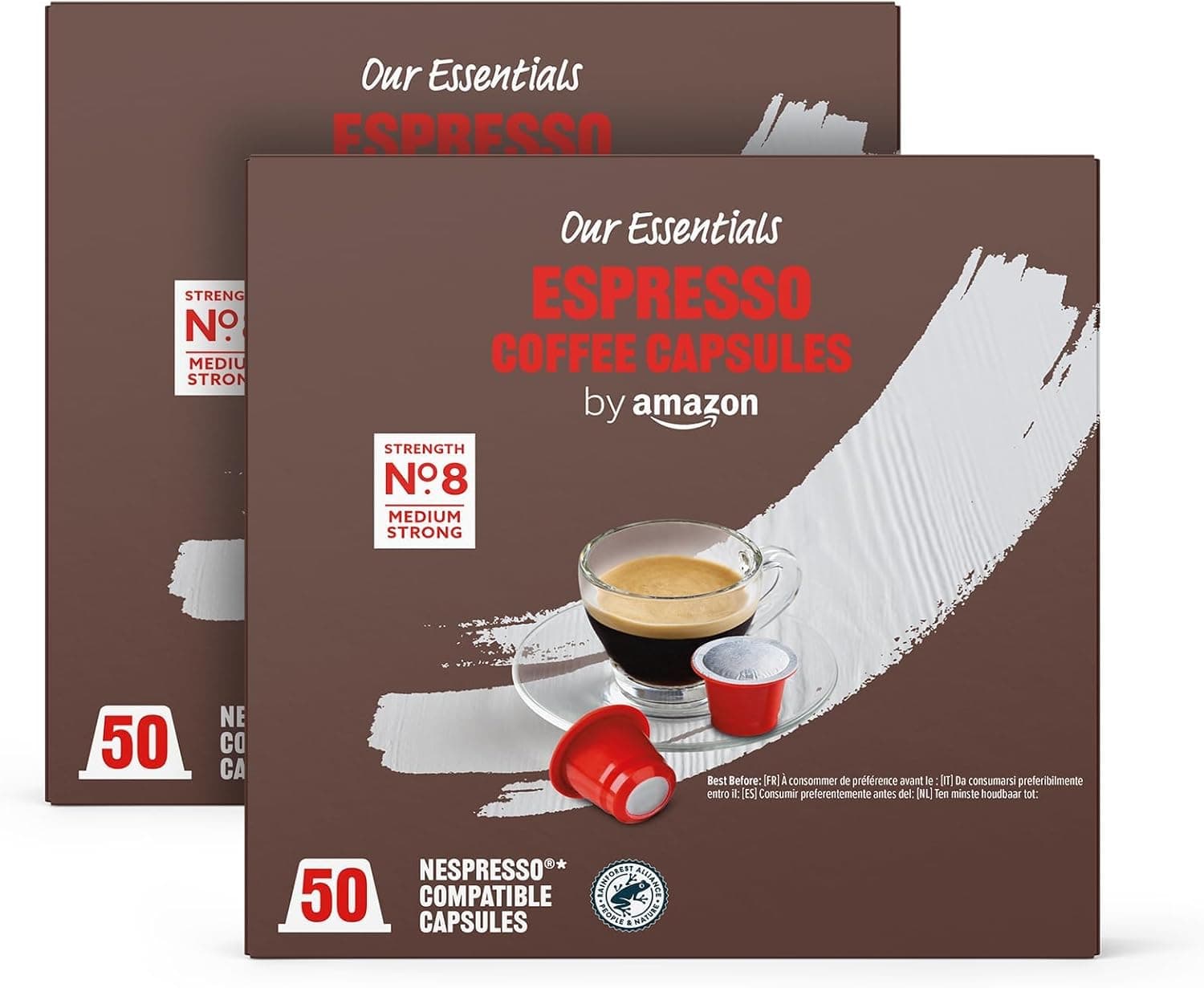 by Amazon Cápsulas de café expresso compatíveis com Nespresso, torção média, 50 unidades, embalagem de 2 - certificado Rainforest Alliance