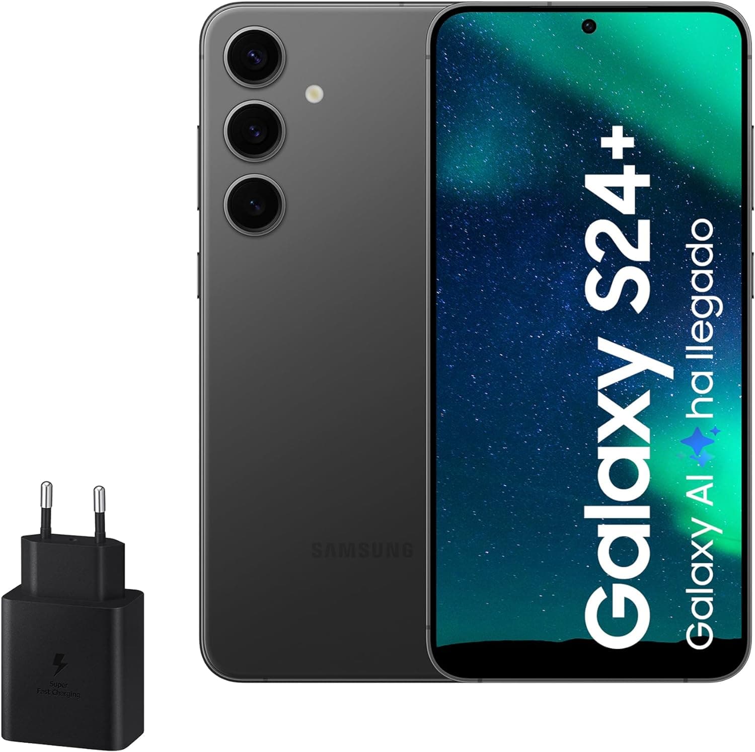 Samsung Galaxy S24 e carregador de 45W, telemóvel com IA, smartphone Android, 12 GB RAM mais rápida, armazenamento de 512 GB, câmara 50 MP, ecrã grande, bateria longa duração