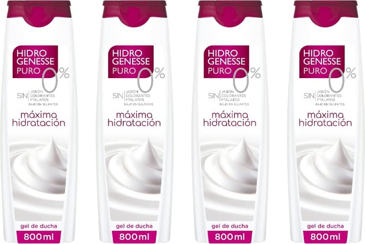 Hidrogenesse Gel Casa de Banho | Gel de banho hidratante com textura leve e fórmula sem parabenos, 800 ml x 4