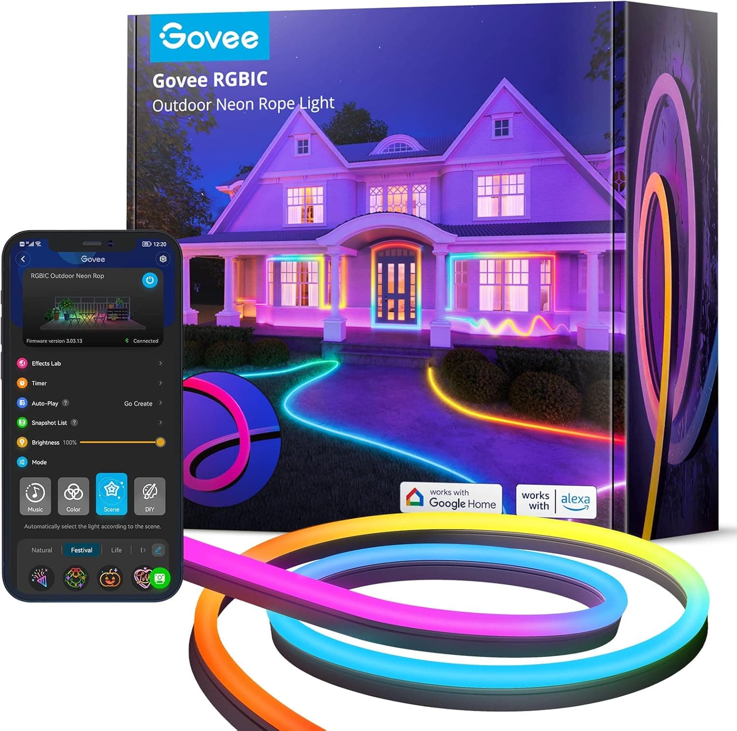 Govee Faixa de LED de néon 10 m RGBIC IP67 faixa de LED RGBIC à prova de água com controlo de aplicação e controlo de segmento para exteriores 