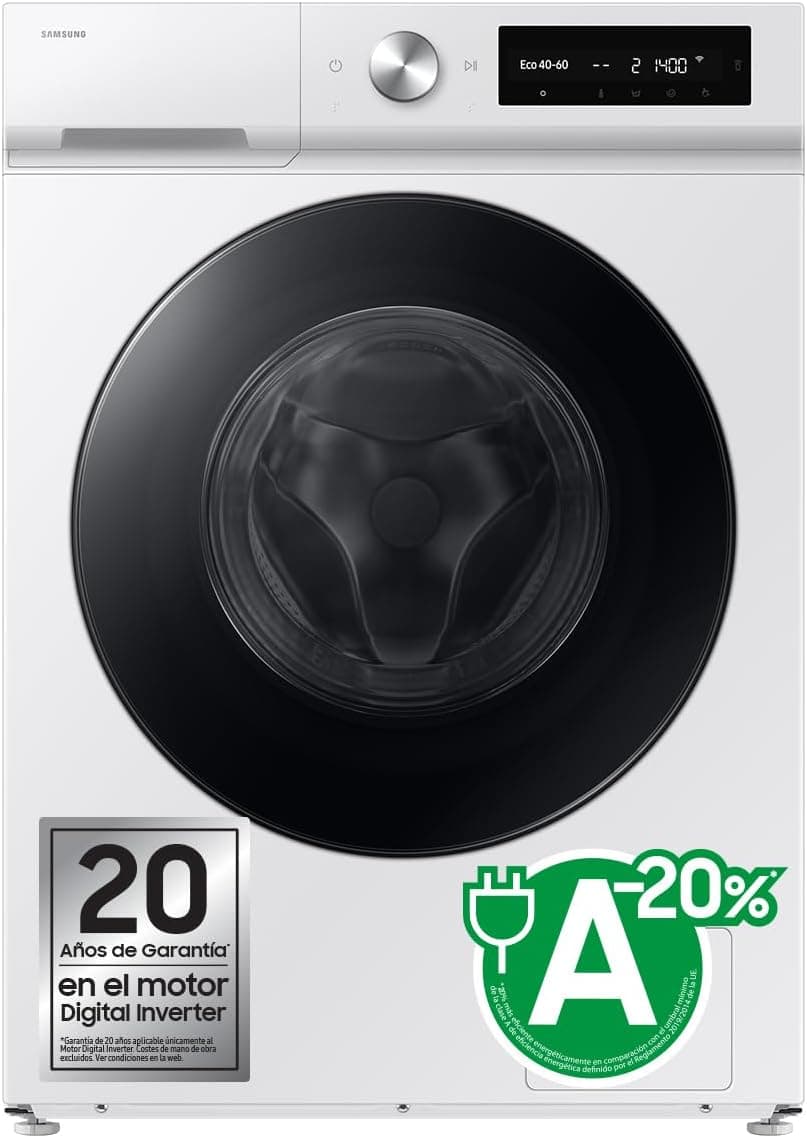 Samsung WW11DB7B34GWU3, Máquina de lavar AI EcoBubble, 11 kg, eficiência energética A-20%, com SmartThings, inteligência artificial e programa Super Speed 39, cor branca  