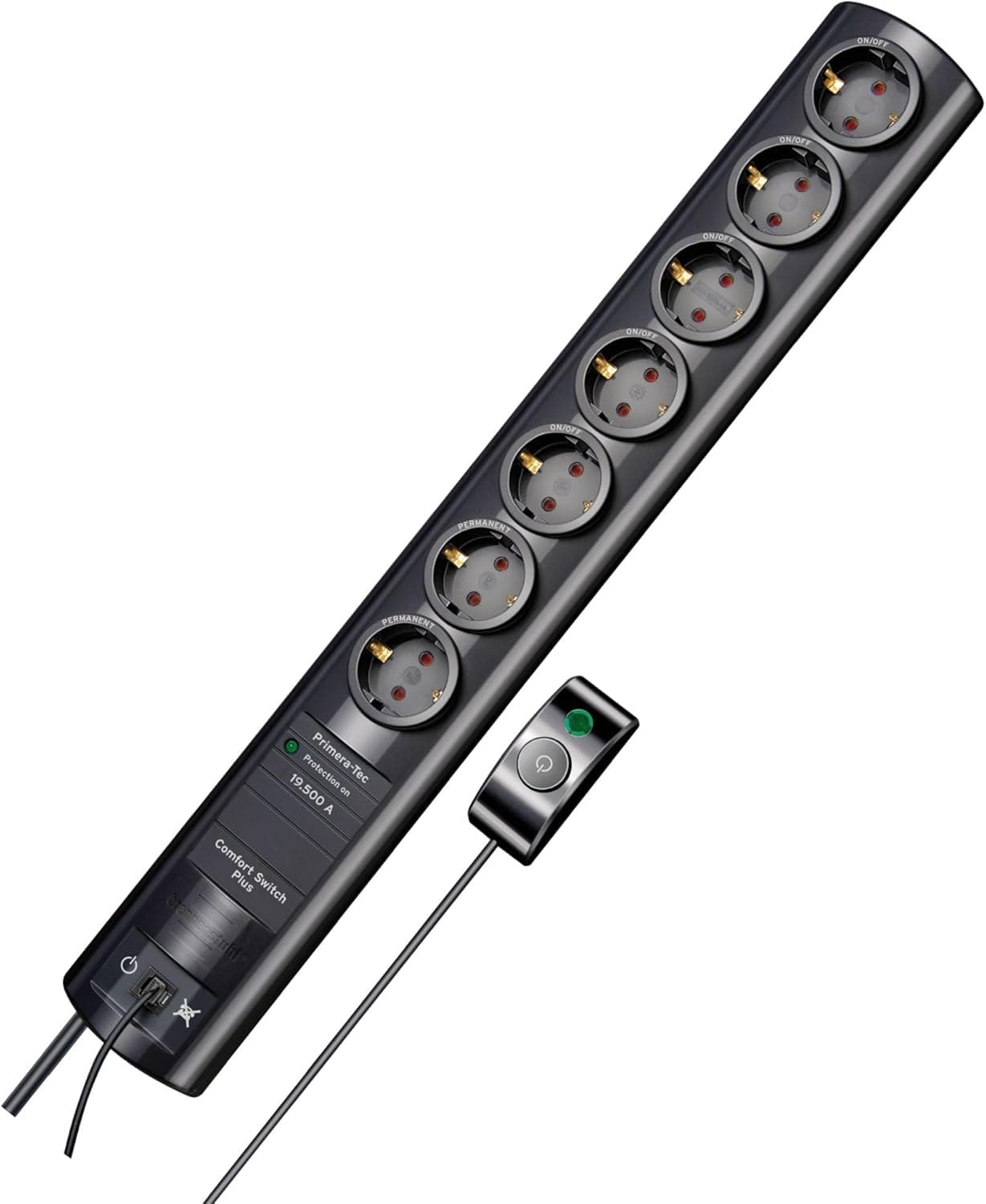 Brennenstuhl Primeira-Tec Comfort Switch Plus extensão de tomadas com 7 tomadas de energia e proteção contra sobretensão (2 m cabo, interruptor de mão/pé, montável) preto
