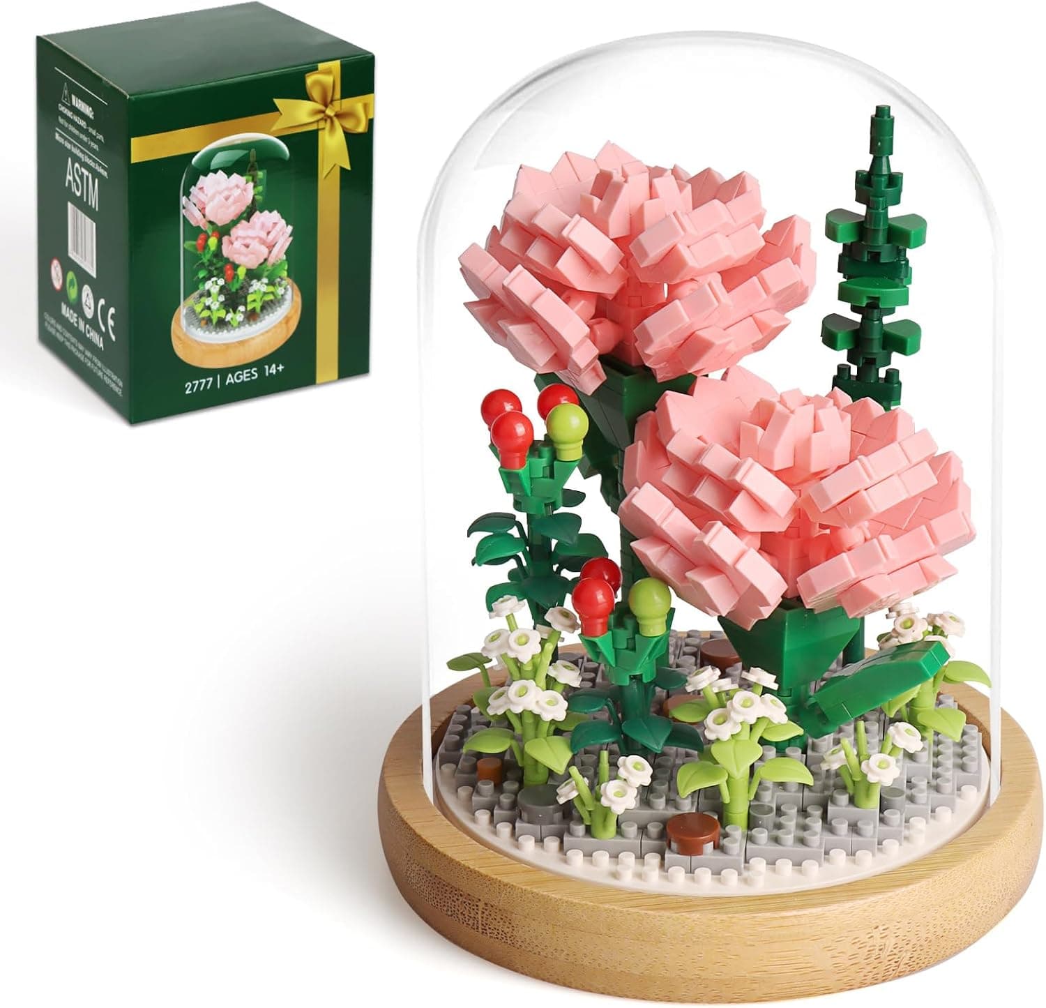 HIGH GODO Flower Bouquet | Conjunto de construção rosa com 675 micro peças e caixa de exposição para adultos e crianças