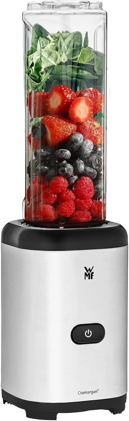 WMF Kult X Liquidificadora individual Mix & Go Mini, capacidade de 300 W de 0,6 L e 4 lâminas de aço inoxidável Cromargan, exterior de aço inoxidável de Cromargan, depósito de TRITAN livre de BPA