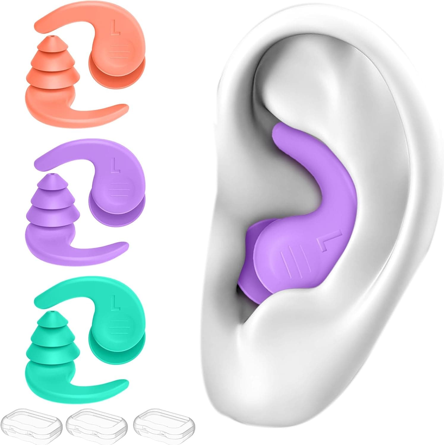 Tampões ouvidos natação para adultos, 3 pares de tampões ouvidos silicone natação, tampões para os ouvidos para nadar, surf para adulto