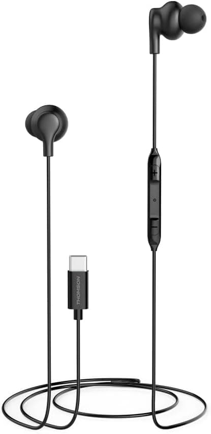 THOMSON Auriculares, Intra-AUR, micro, proteção. Anti-dobrado, USB-C, preto