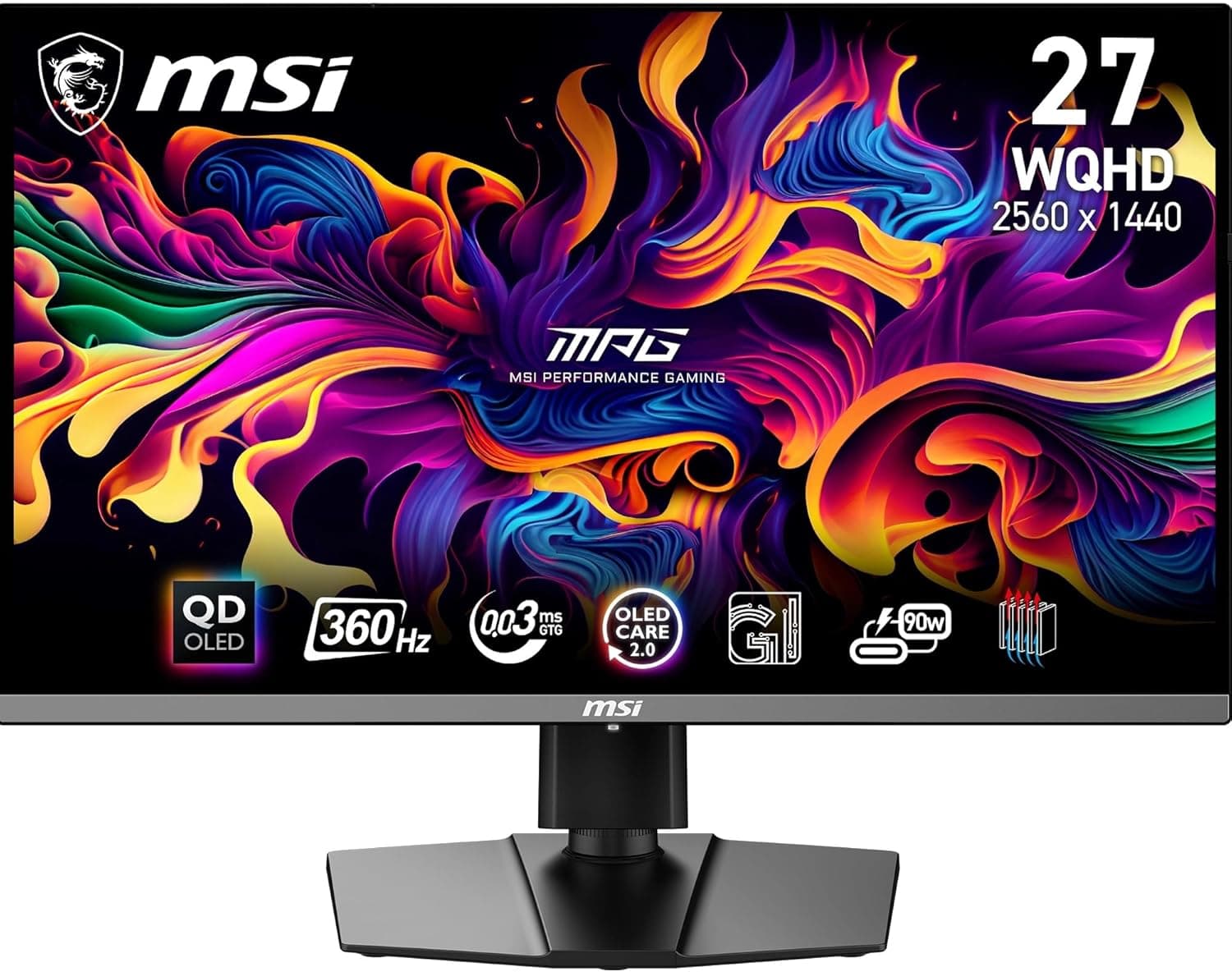 MSI MPG 271QRX QD-OLED 26,5" WQHD Monitor Gaming, Panel OLED Quantum Dot 2560 x 1440, 360Hz / 0,03ms, 99% DCI-P3, ΔE≤2, DisplayHDR True Black 400, KVM, RGB, DP 1.4a, HDMI 2.1, USB Type-C