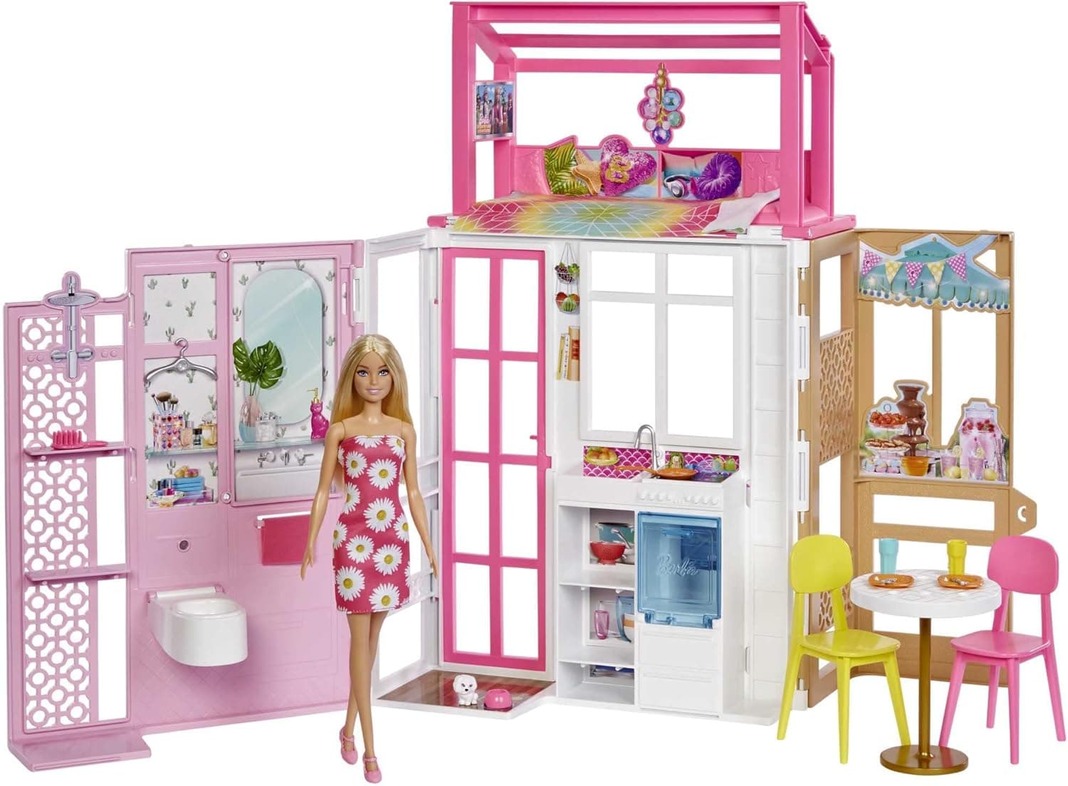 Barbie Com apartamento casa de bonecas com uma figura, móveis e acessórios, presente + 3 anos (Mattel HHY40)