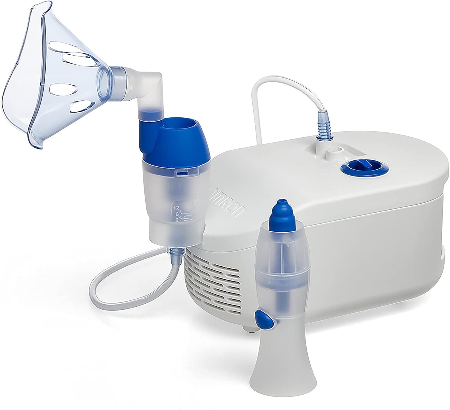 OMRON X102 Total nebulizador para crianças e adultos com lavagem nasal 2 em 1, dispositivo de uso doméstico para o tratamento de doenças respiratórias, asma, cor branca