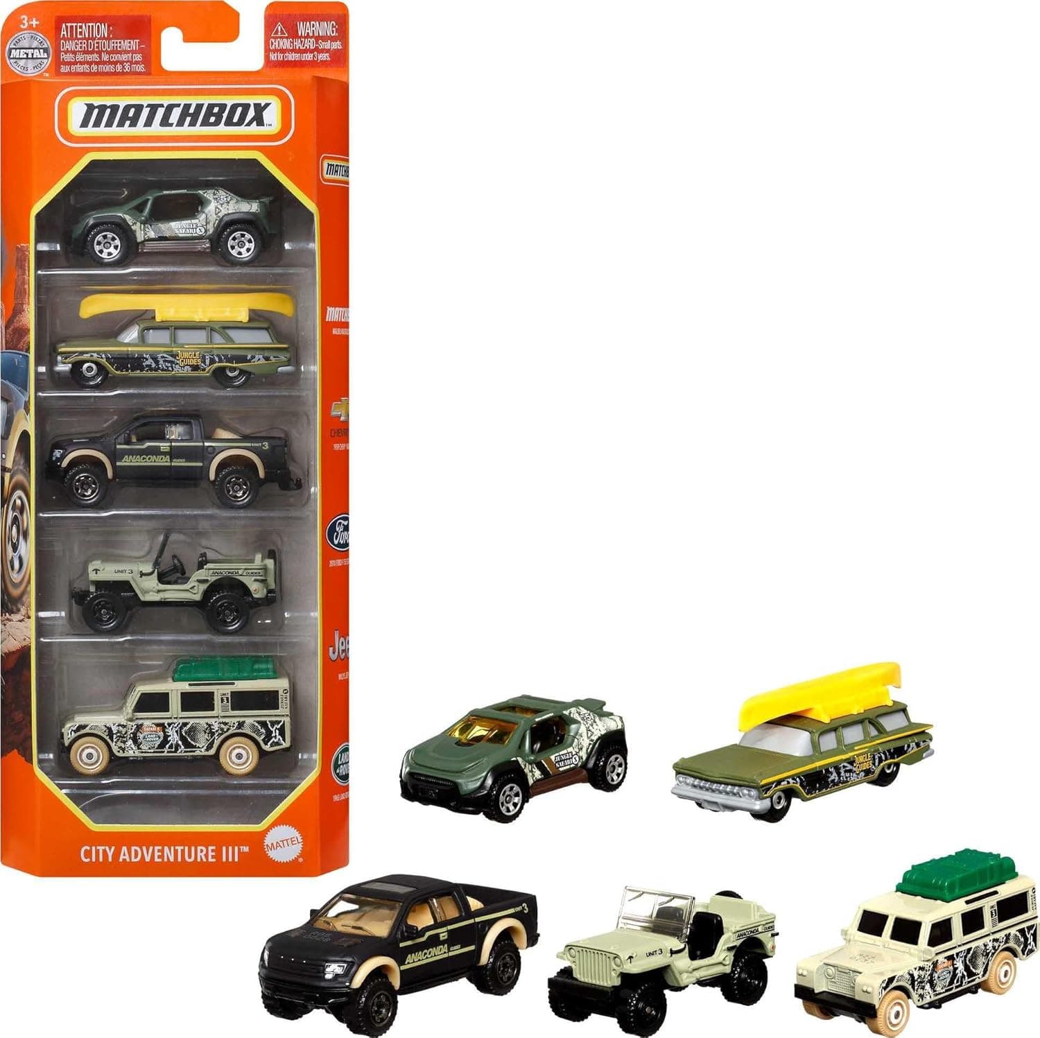 Mattel - C1817 Matchbox Pack de 5 veículos do fagor to, modelos de carros de brinquedo sortidos