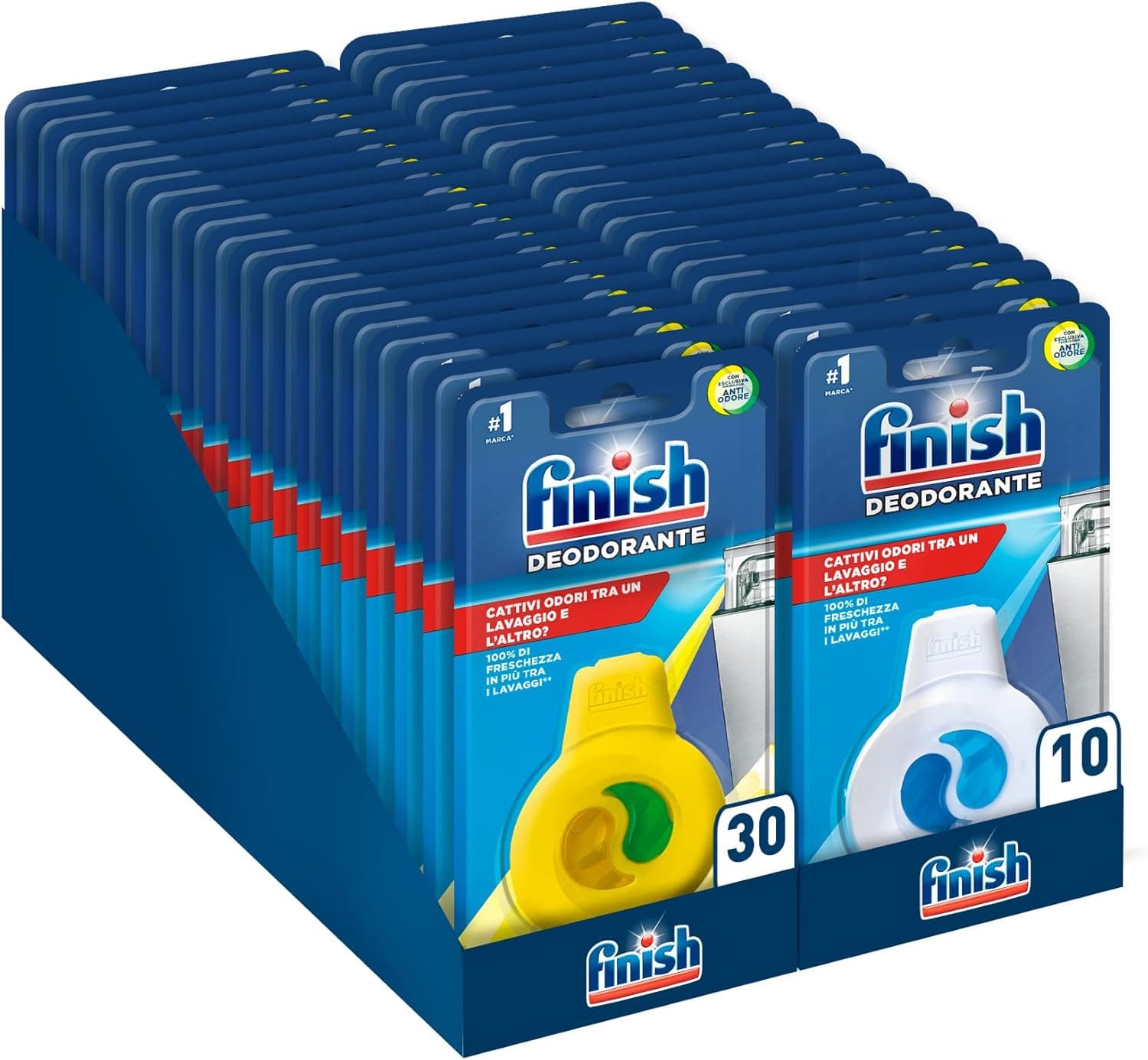 Finish Aditivo para máquina de lavar louça, embalagem de 40 x 4 ml, ambientador para máquina de lavar louça, caixa mista, conjunto de 10 desodorizantes, perfume fresco, 30 limão e lima
