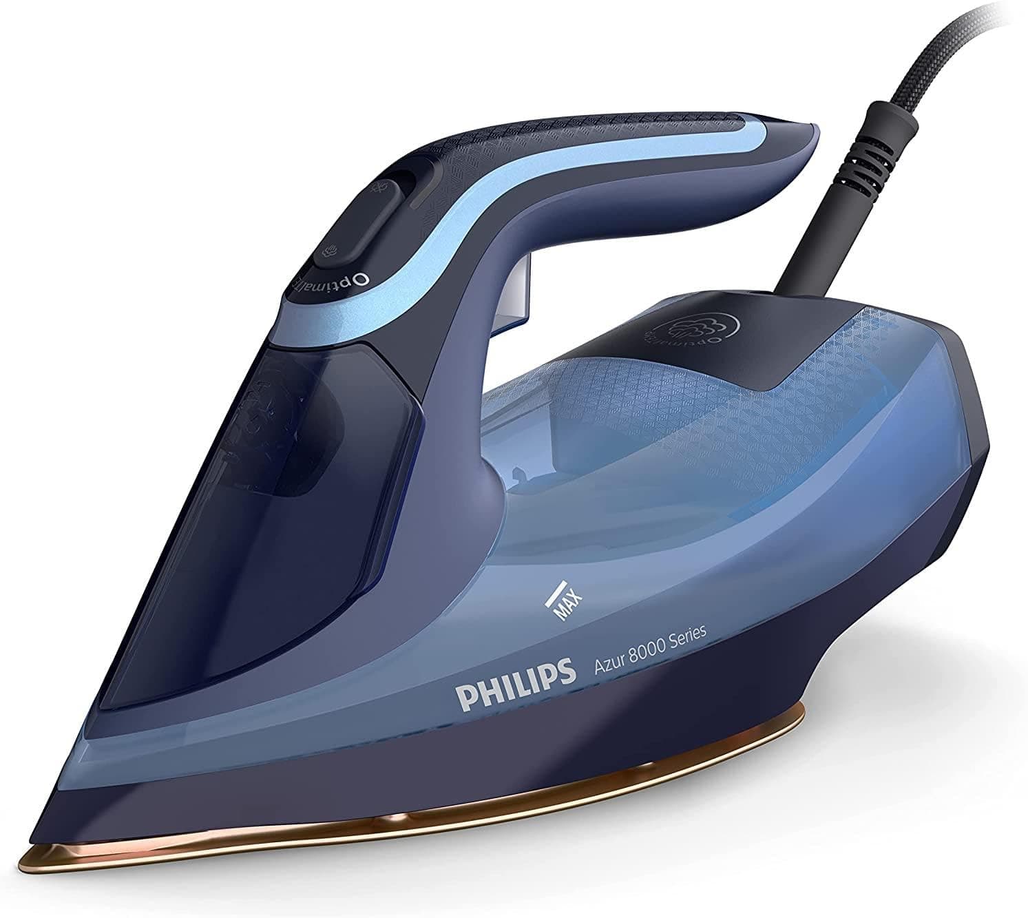 Philips Azur Série 8000 ferro a vapor - 55 g/min de vapor contínuo, 240 g de impulso a vapor, 3000 W, tecnologia idealTEMP, SteamGlide Elite, azul claro (DST80200 W, tecnologia idealTEMP). 20/20