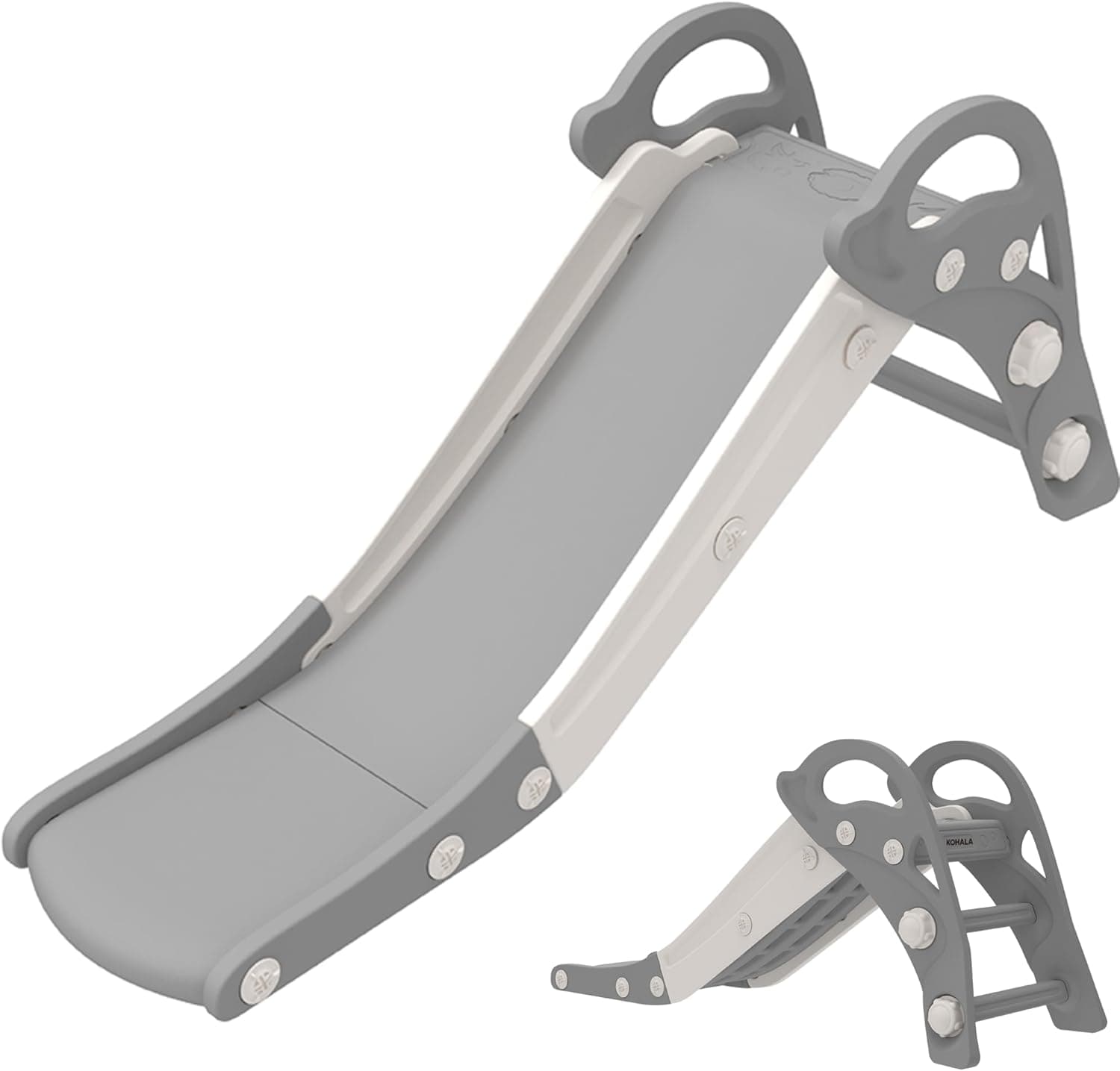 Kohala Baby Dolphin | Escorrega infantil cinzento e branco para crianças com 2 degraus antiderrapantes, 30 kg de capacidade
