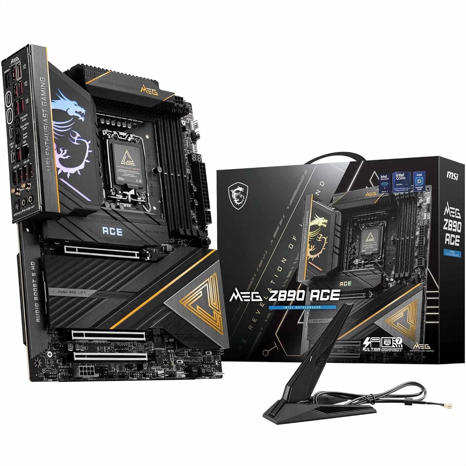 MSI Meg Z890 Ace, ATX, Placa base suporta processadores Intel Core Ultra (série 2), LGA 1851-110A SPS VRM, memória DDR5 (9200 MT/s OC), PCIe 5.0 & 4,0 x16, M.2 G. En5, Thunderbolt 4, Wi-Fi 7, 10 g