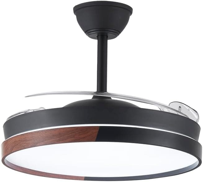 wonderlamp - Ventilador LED pás dobráveis Arpino preto + madeira CCT 3000-4000-6000K, intensidade regulável 45 W, silencioso