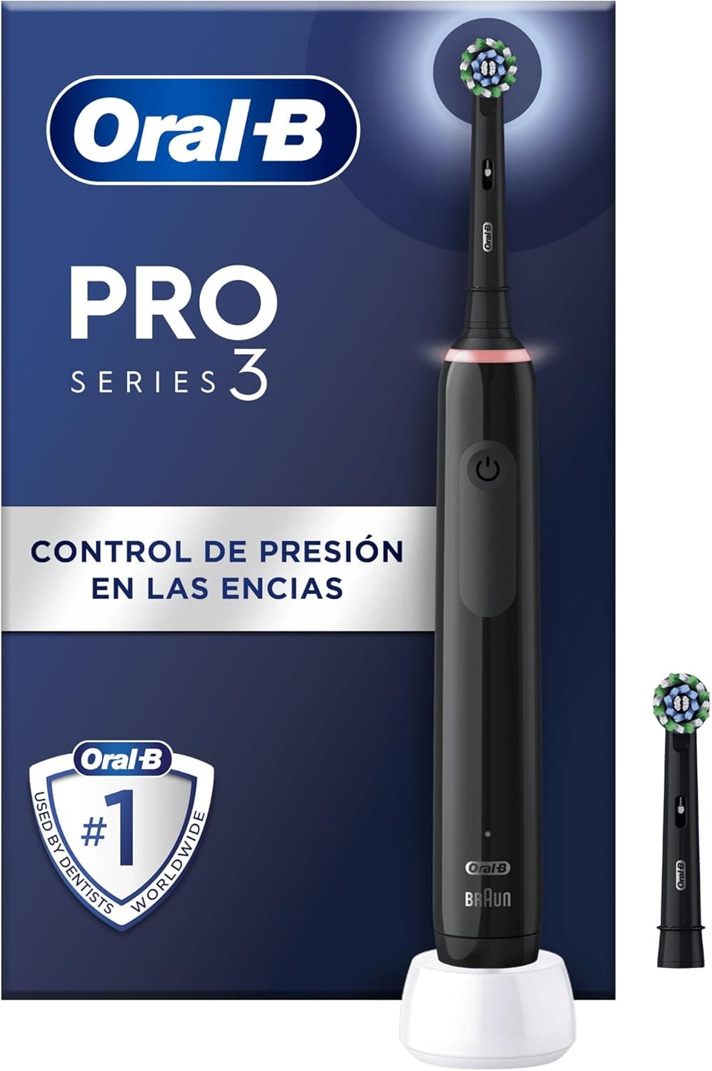 Oral-B Pro 3 3000 Escova de dentes elétrica com cabo recarregável e 2 cabeças, desenhada por Braun, presentes originais para mulher e homem - preto