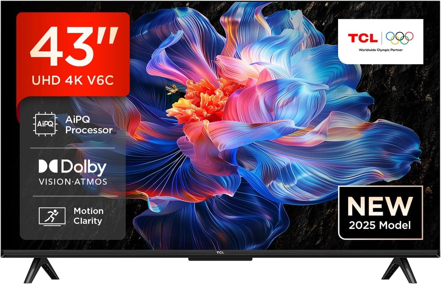 TCL 43V6C 43” Direct LED Smart TV, 4K HDR, Powered by Google TV (Dolby Audio, Motion Clarity, Compatible with Google Assistant & Alexa) 43" 2025 V6C