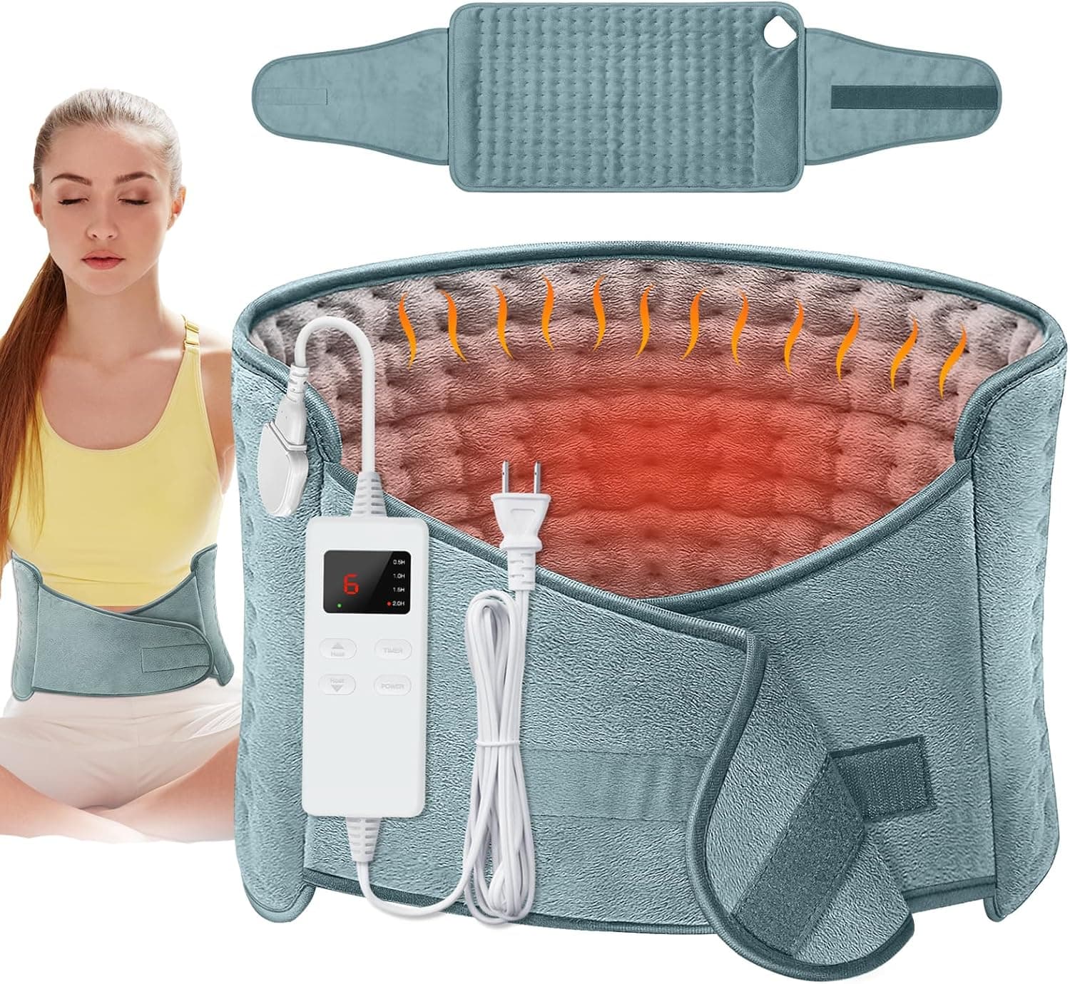 Manta elétrica, almofada térmica elétrica com 6 níveis de temperatura 4 configurações de tempo, terapia húmida e seca, desliga automática, manta elétrica lombar, ombros e costas