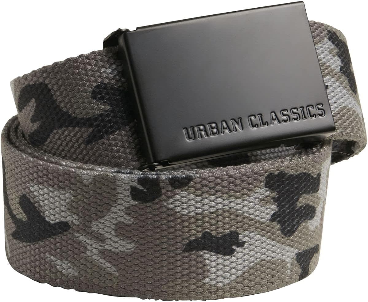 Urban Classics Cinto de lona unissexo sem níveis cinto com fecho de metal com logotipo em relevo para homens e mulheres em muitas cores diferentes, Preto