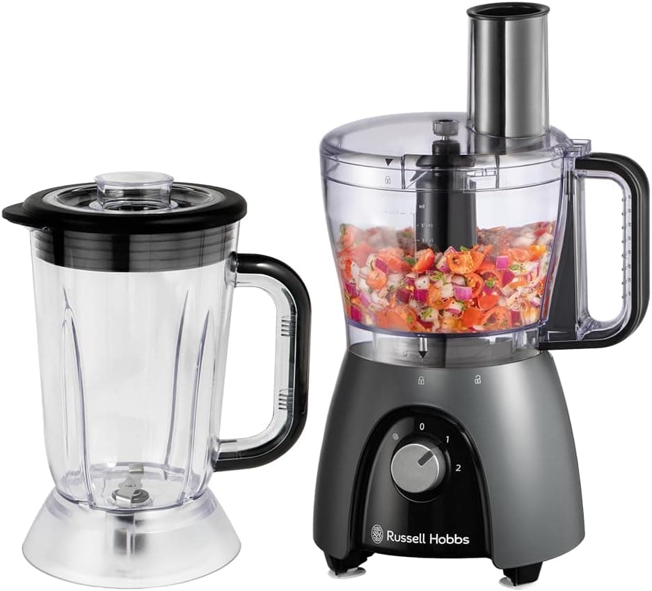 Russell Hobbs Processador de alimentos, liquidificadora/picadora/moinho/cortador de legumes em rodelas, com jarro, amassa, corte em fatias, pica e rala, 900 W máx, Desire Matte Charcoal 27111-56
