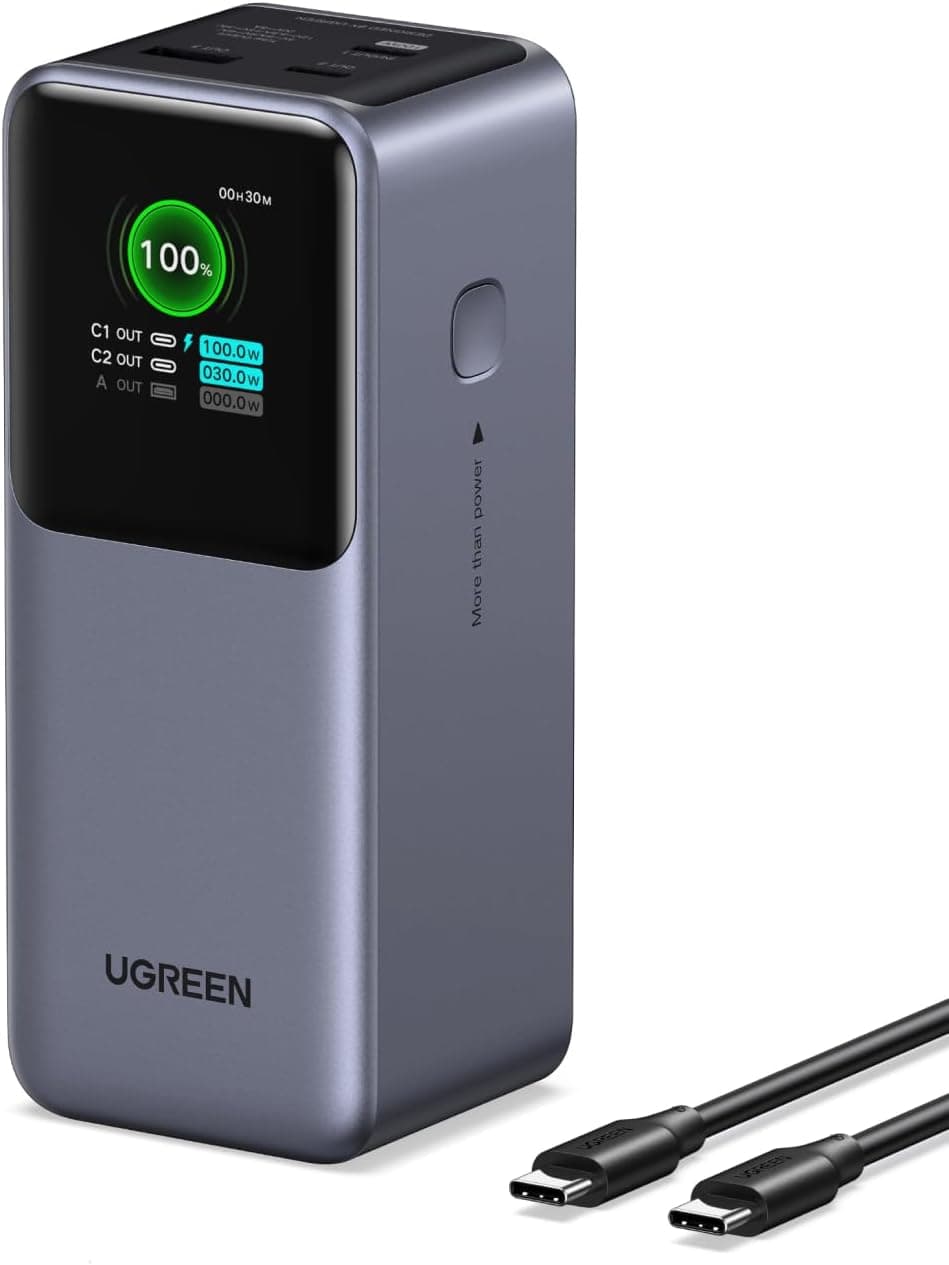 UGREEN Nexode Power Bank 20000mAh | Carregador portátil 130 W com 2 USB-C e 1 USB-A e ecrã