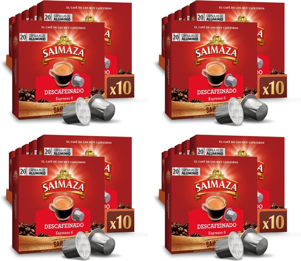 Saimaza Descafeinado Espresso | 200 cápsulas de alumínio compatíveis com máquinas Nespresso x 4