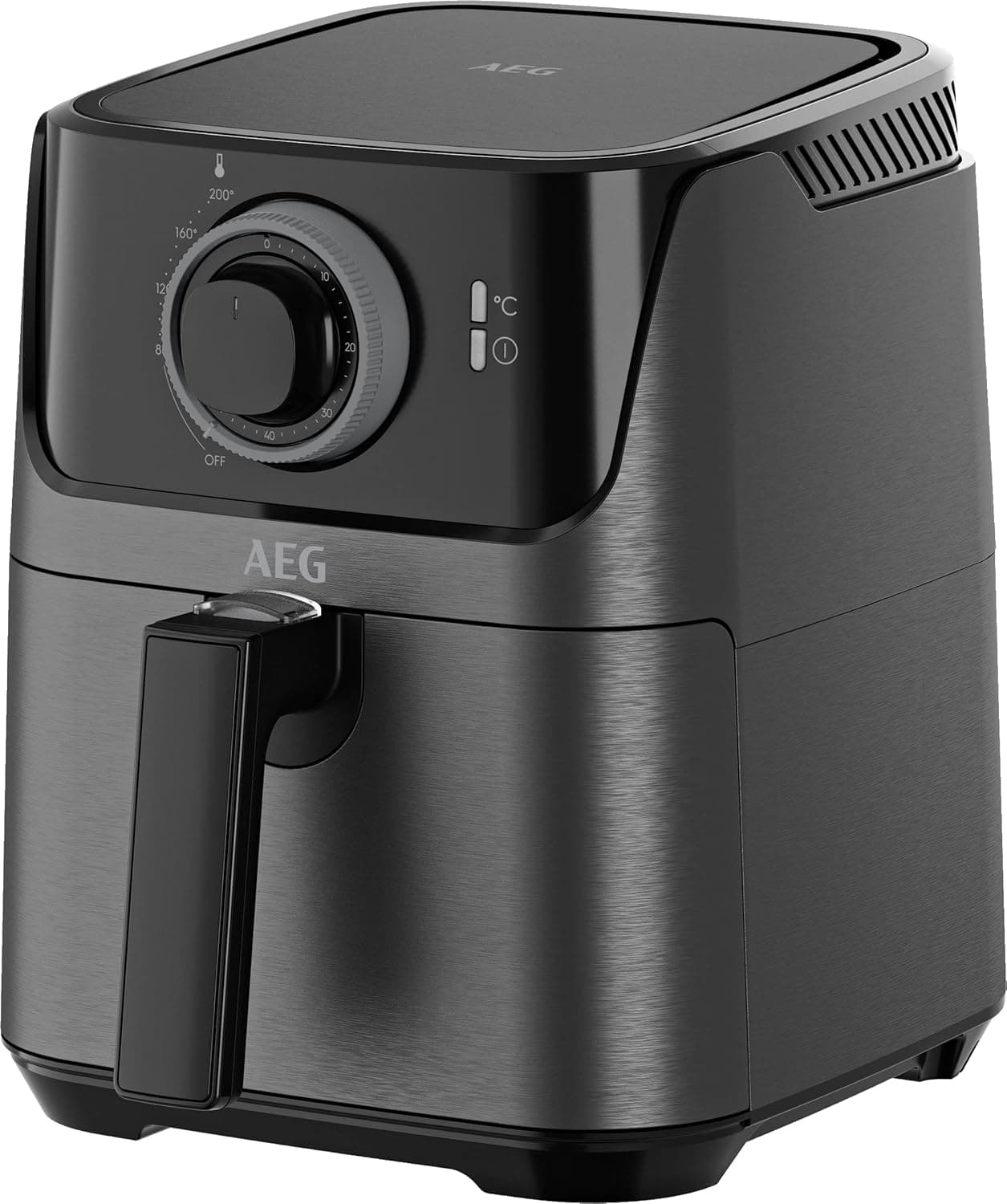 AEG AF5-1-4 GB Frigideira de ar sem óleo, capacidade de 2,5 l, 1350 W, temporizador 60 min, temperatura máxima de 200 °C, cesto removível, lavável louça, cor preta