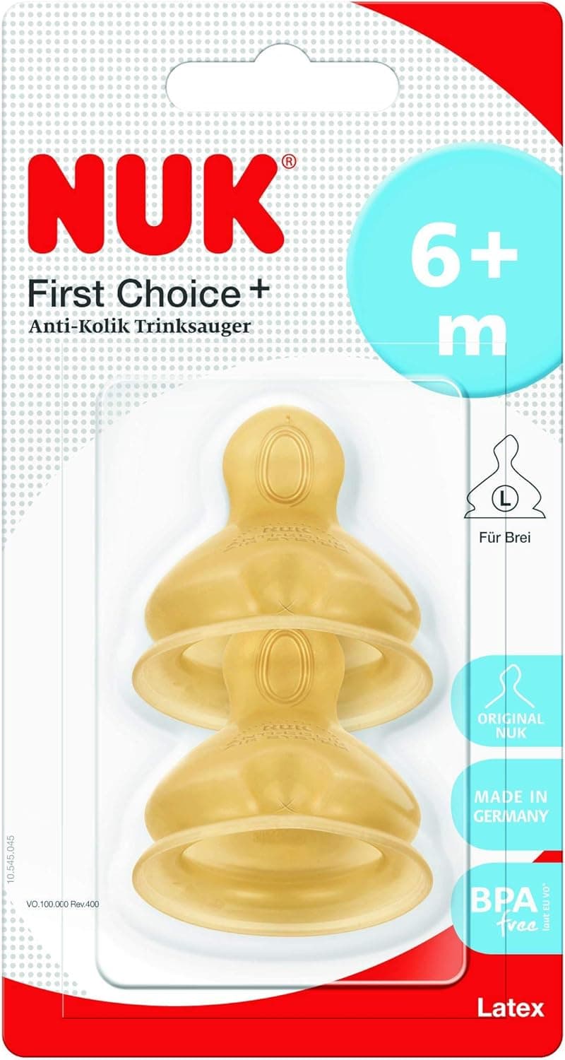 NUK First Choice 10713239 | Tetina de látex L para biberão 6-18 meses, pack de 2 unidades