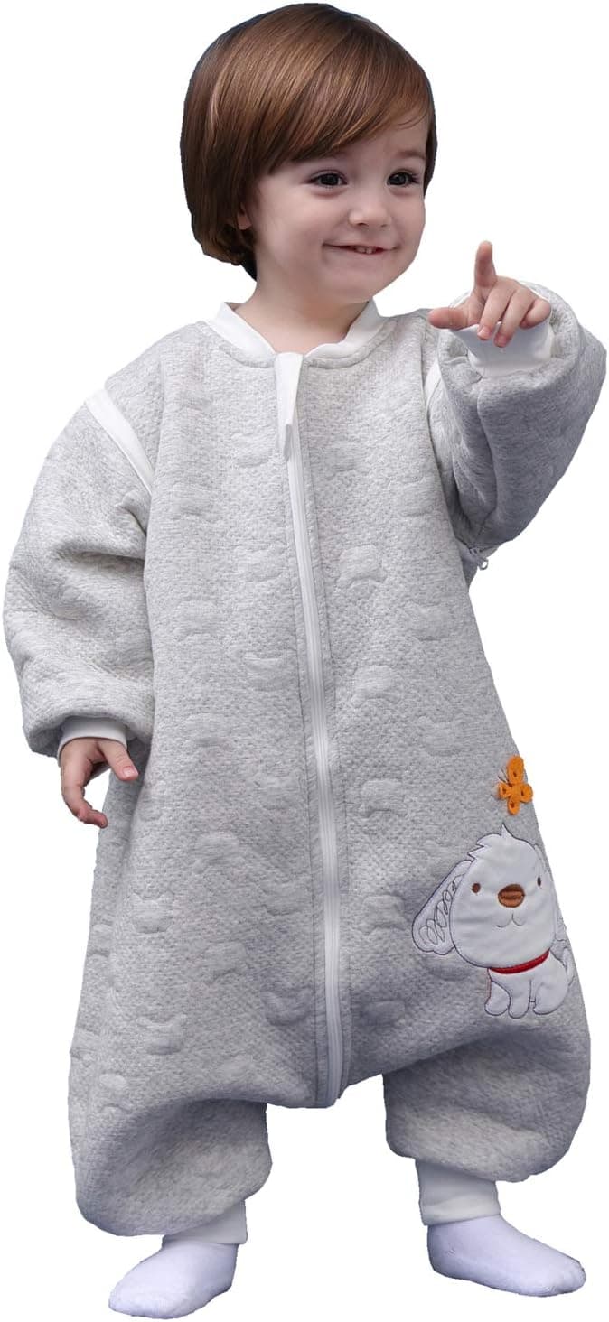 MIKAFEN Saco de dormir bebé inverno 2,0 tog. Com mangas removíveis, 100% algodão outono e inverno. 3-4 anos - cinzento