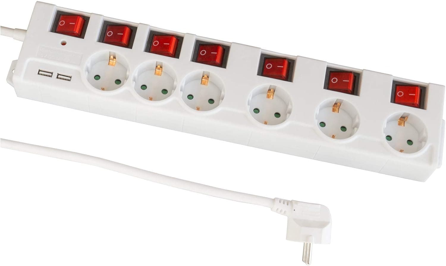 FeinTech MD000652 Extensão de 6 tomadas com interruptor individual USB proteção contra picos de tensão branco