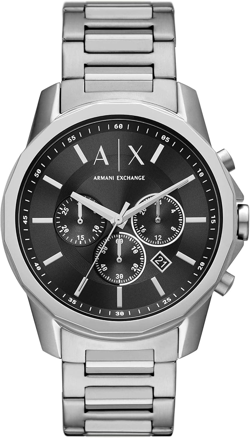 Armani Exchange Relógio analógico para homem de quartzo com correia em aço inoxidável AX7151SET, Tom prateado e preto, pulseira