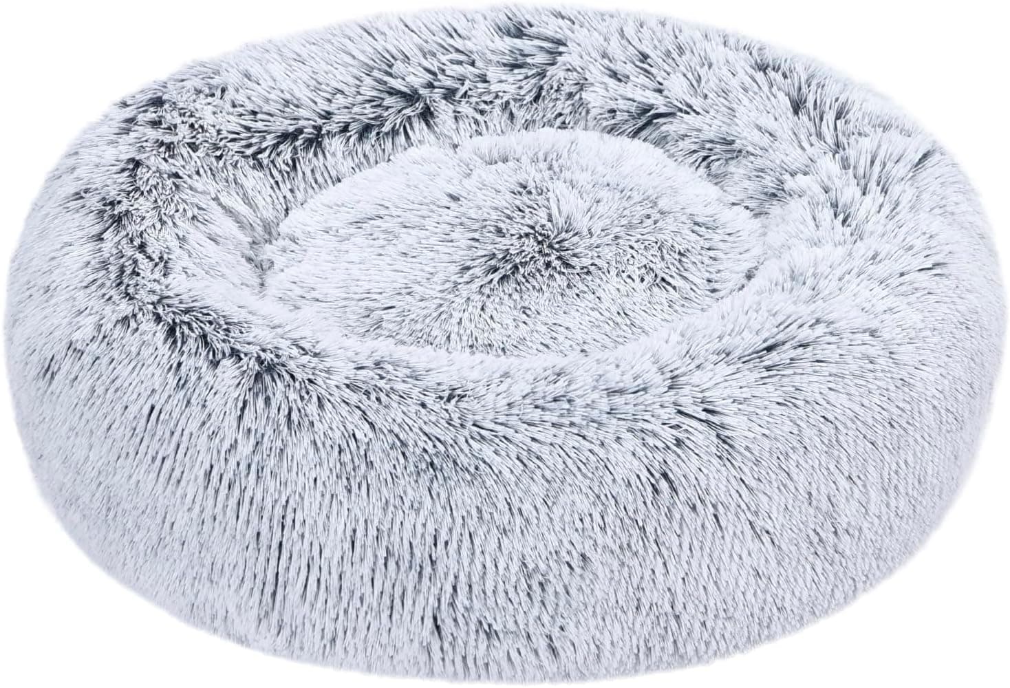 Amazon Basics Cama suave donut para animal de estimação de cão, pele sintética, lavável na máquina, 59 cm, cinzento