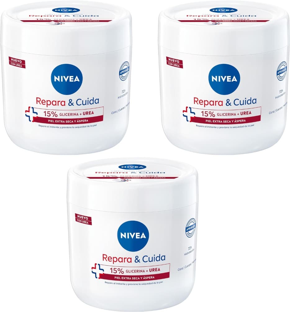 NIVEA Reparar e cuidar de creme hidratante corporal, facial e para as mãos, 400 ml x 3