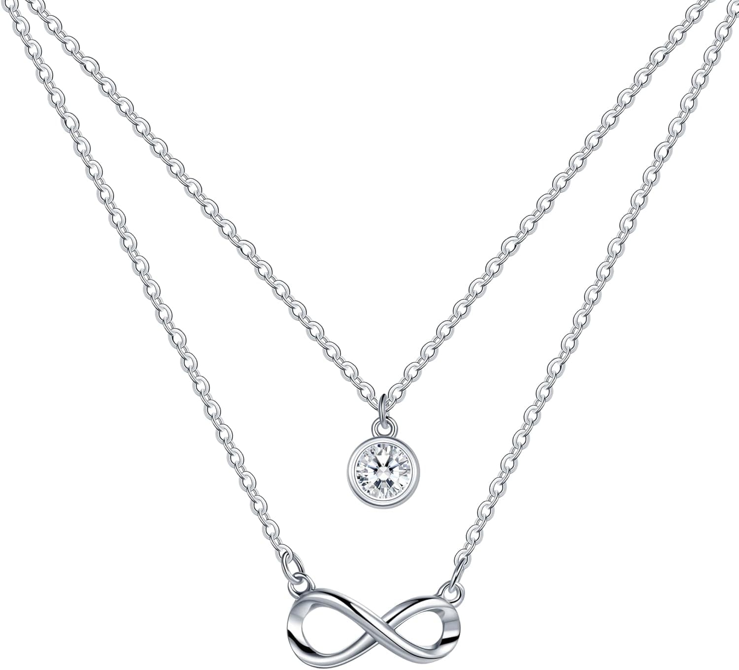 REIOT Colar infinito mulher corrente de dupla camada de prata de lei 925 com zircónio cúbico 3A, presente de aniversário do dia da mãe para a sua mãe esposa namorada, ajustável 43 5 cm, 15×7×2mm,