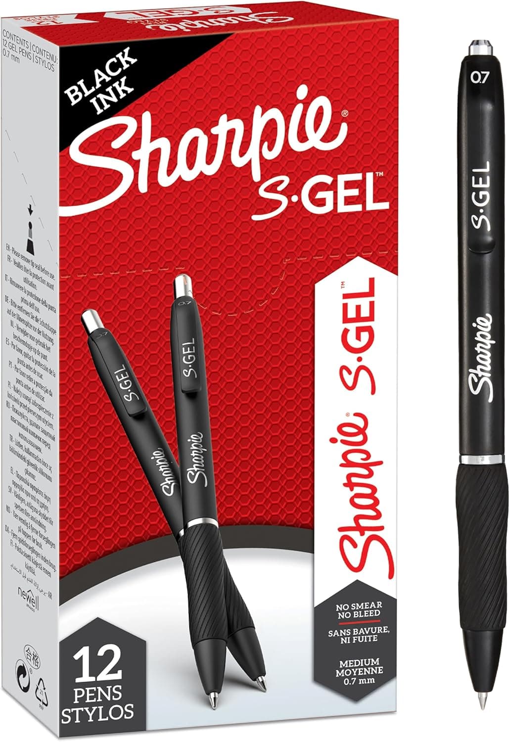 SHARPIE S-Gel Canetas de gel, ponta média (0,7 mm), tinta preta, 12 unidades