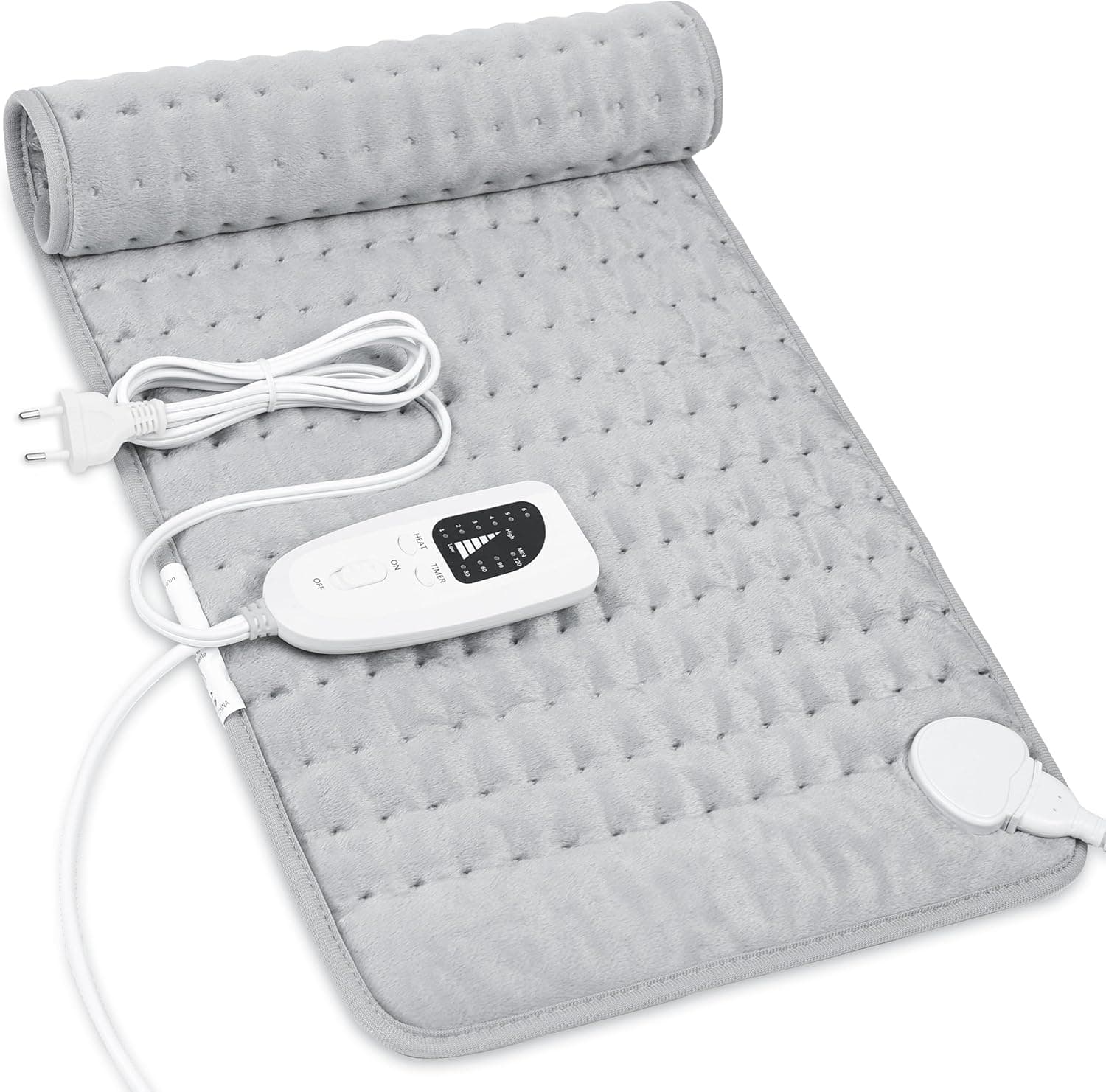 Manta elétrica lombar, manta elétrica para costas, pescoço, ombros e barriga com função de desligamento automático, flanela macia, cinzento-claro, 30 x 60 cm