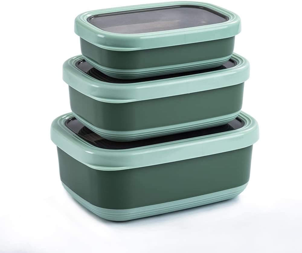 Lille Home Recipientes de alimentos em aço inoxidável de primeira qualidade com exterior antiderrapante, conjunto de 3, 470 ml, 900 ml, 1,4 l, à prova de fugas, sem BPA, controlo de porções