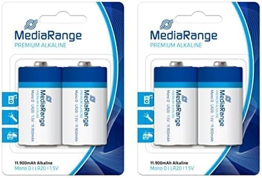 Mediarange 813074 mrbat109 mono d baterias lr20 2 peças tipo bateria alcalina 1,5 volts (embalagem de 2)