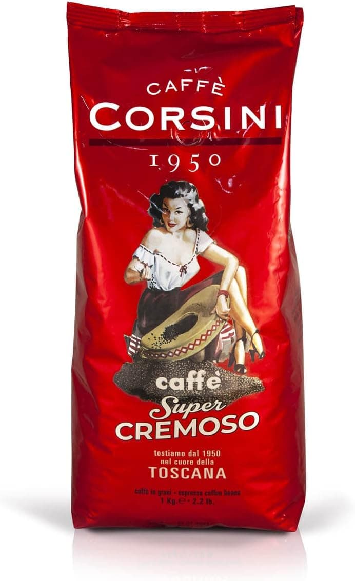Café corsini em grãos, super cremoso. Embalagem de 1 kg. Seleção de grãos para um café forte e de uma agradável cremosidade
