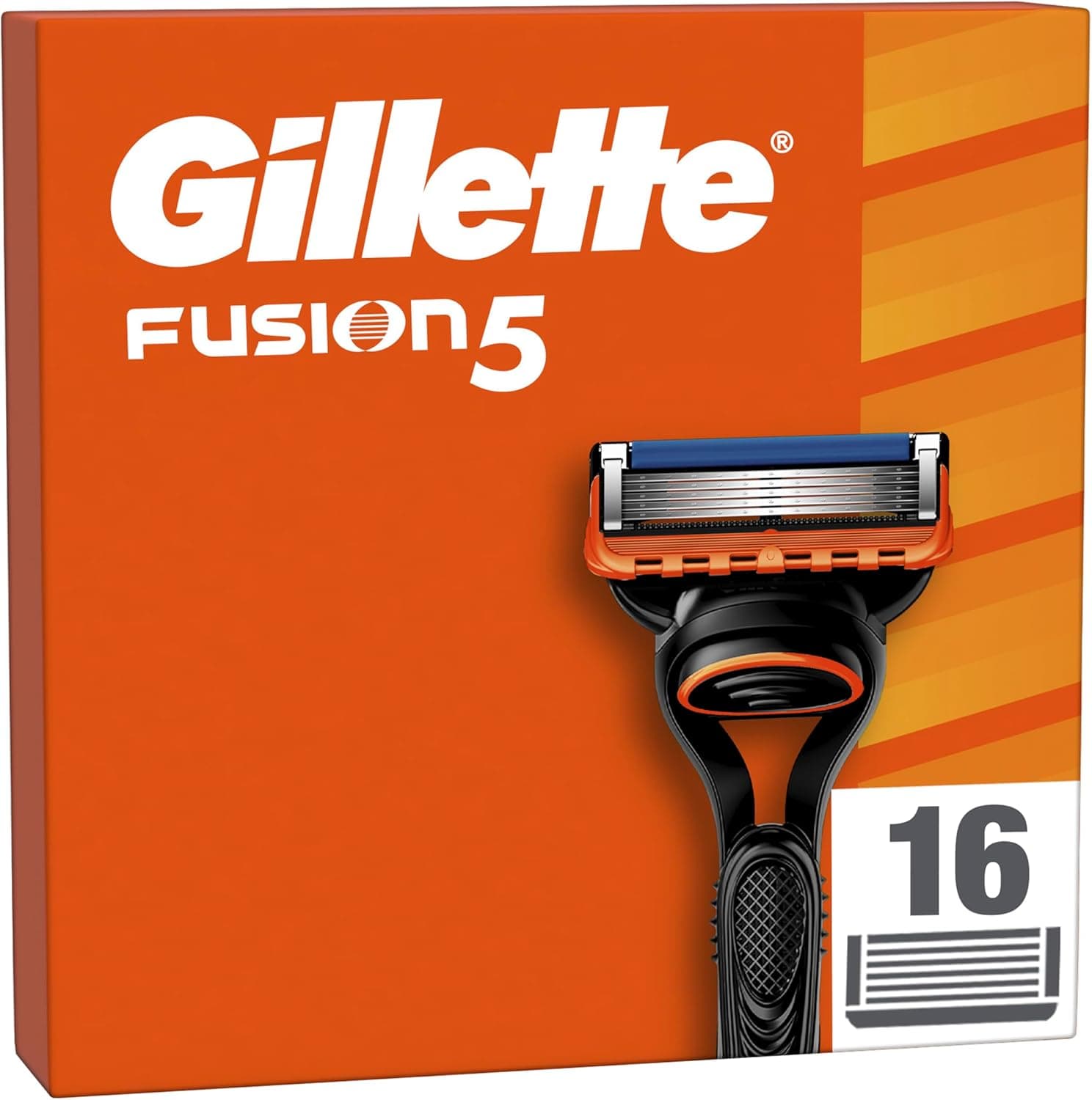 Gillette Fusion5 Pack de 16 peças de reposição para máquinas de barbear, lâminas de barbear com 5 folhas, faixa de gel lubrificante e aparador de precisão